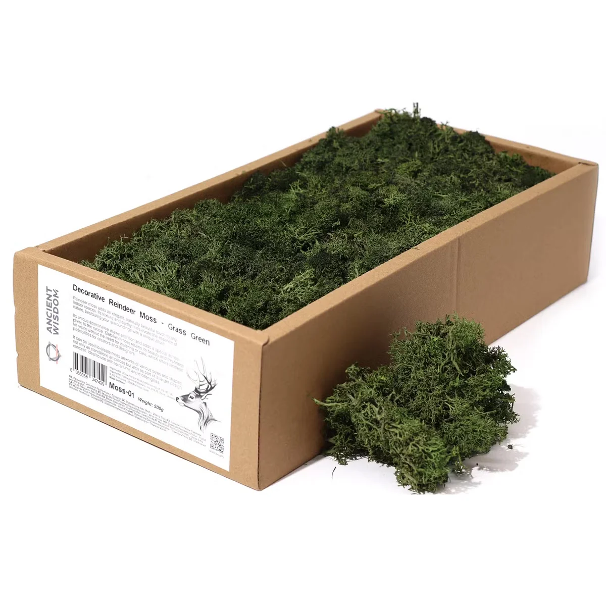 Bag of grass green reindeer moss, a natural holiday decoration moss