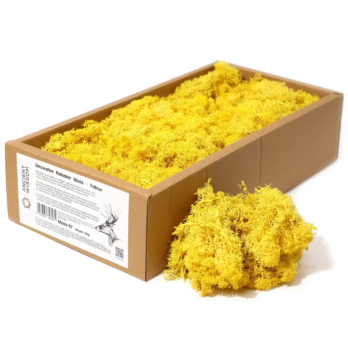 Yellow reindeer moss decoration in a compact bag, approx 500gm.