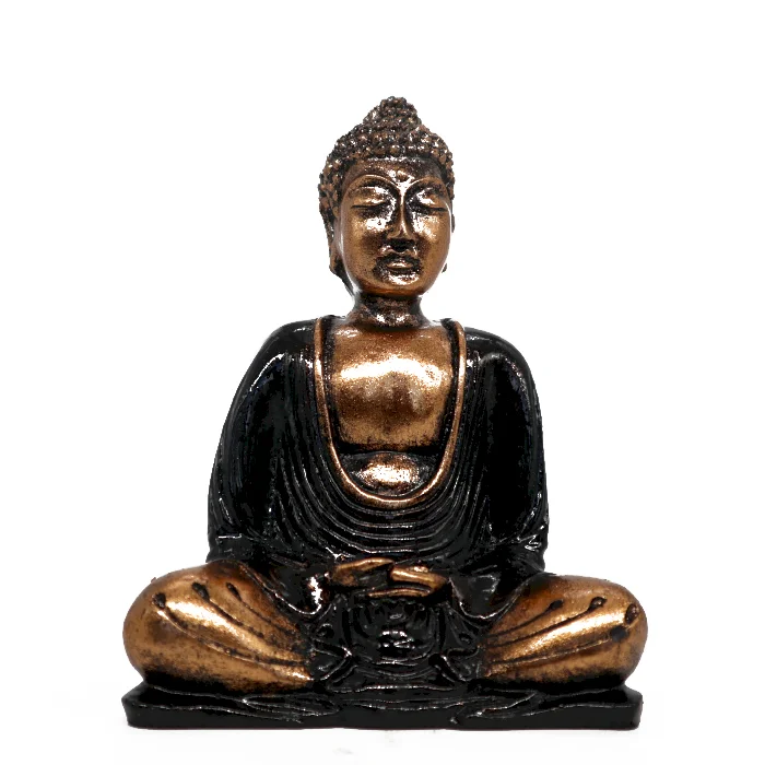 Medium black and gold decorative Buddha statue with serene expression for home decor and meditation spaces