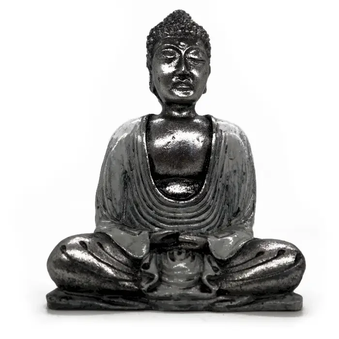 Medium Buddha figurine in white and grey tones with serene facial expression and seated posture