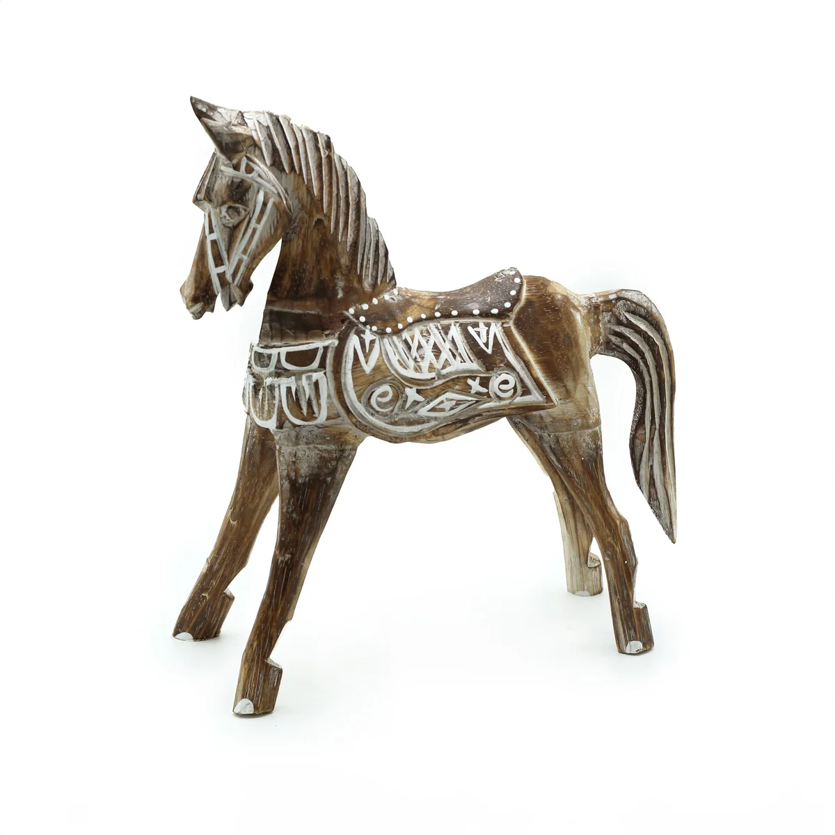 Medium horse ornament in antique style, measuring 25 cm, shown from side angle on plain background