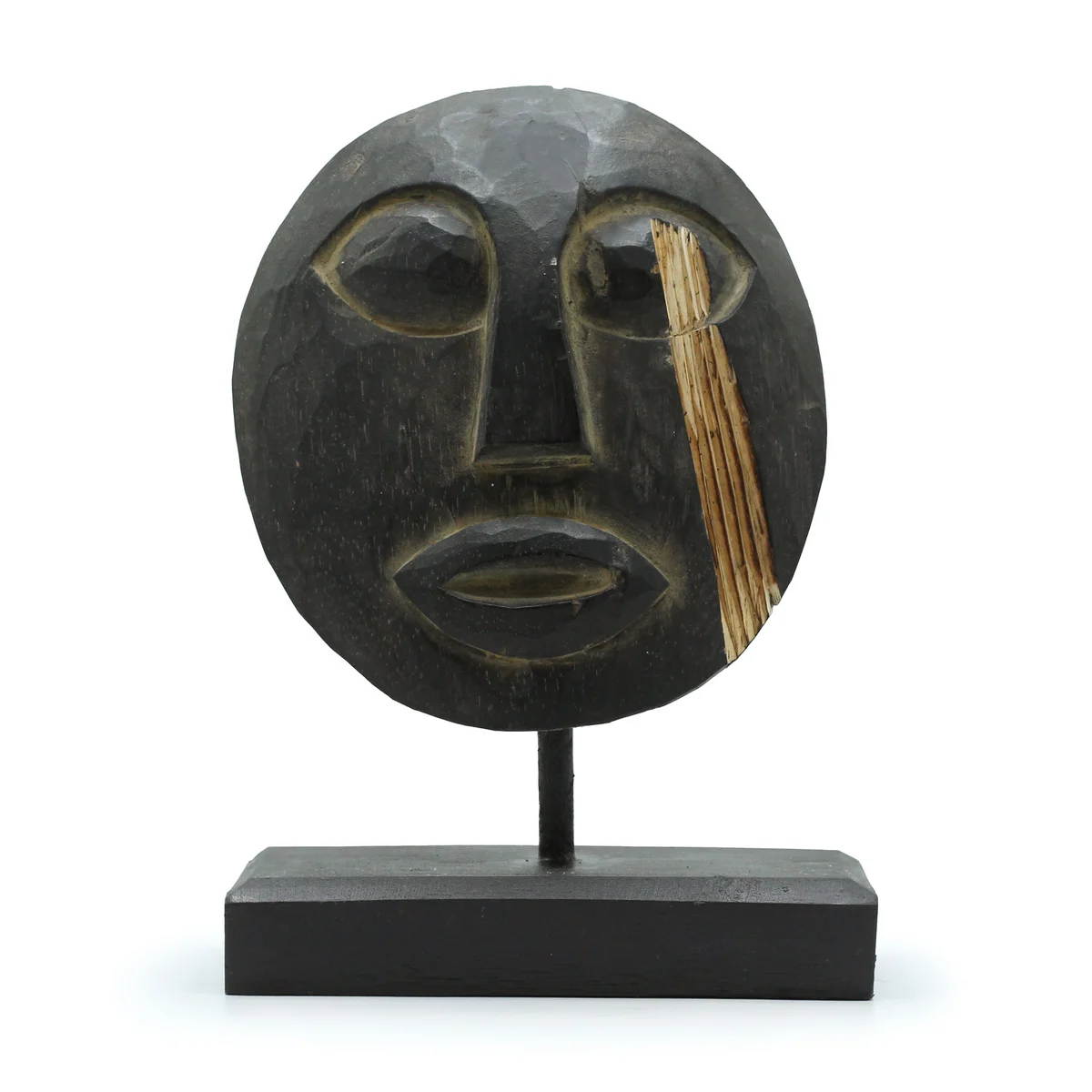 Black decorative mask with Timor tribal design, measuring 27x20cm, displayed against a plain background