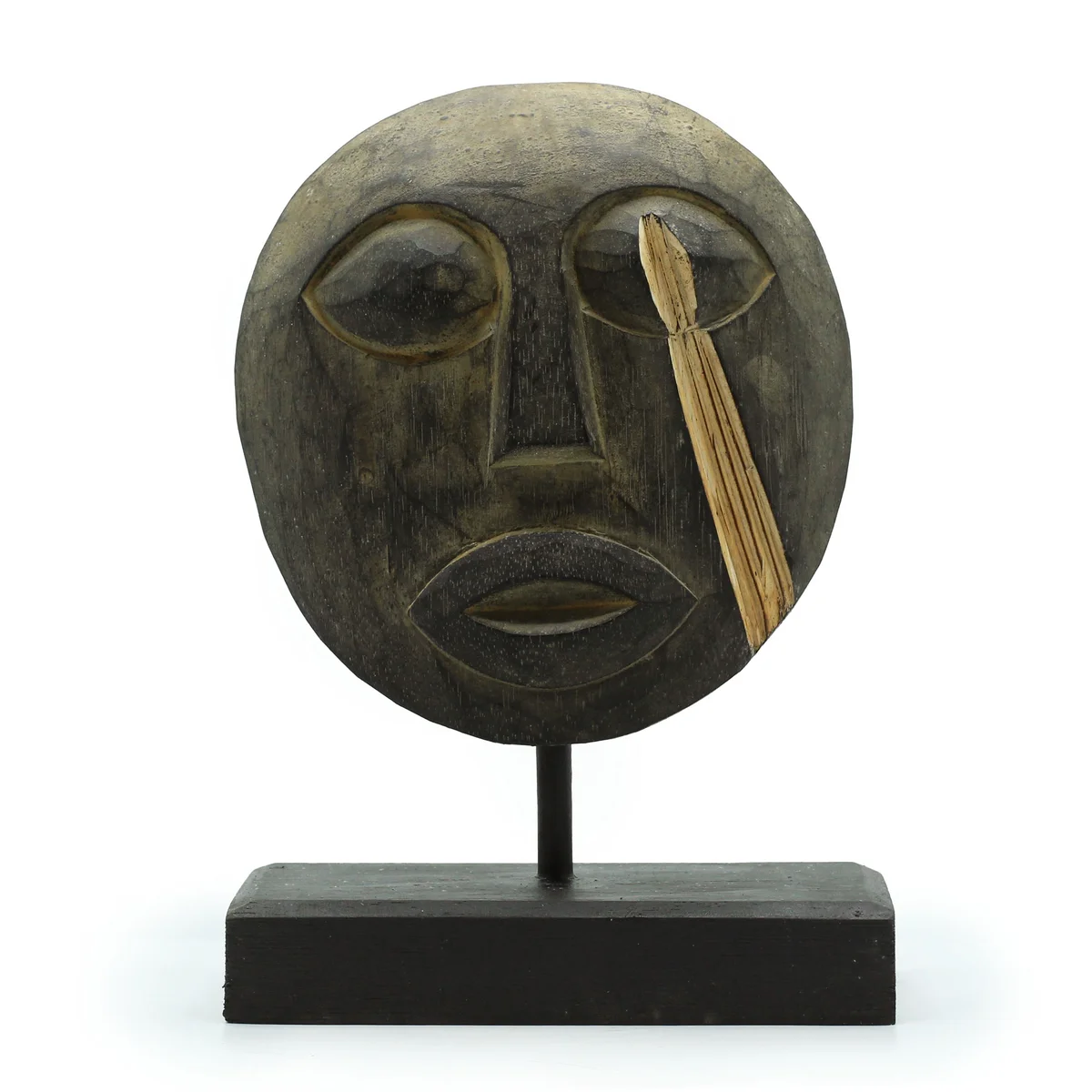 Antique Timor tribal wall mask with intricate carved details, measuring 27x20cm, suitable for wall decoration