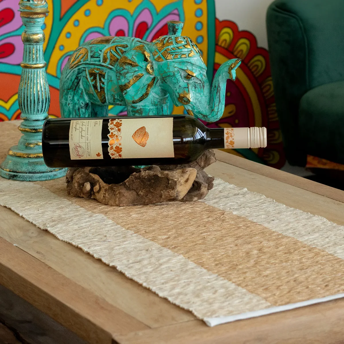 Natural table runner made from vetiver roots, measuring 180cm, laid flat showing texture and color