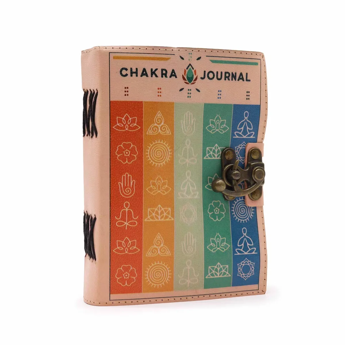 Leather journal notebook with deckle-edge and seven chakra colour design