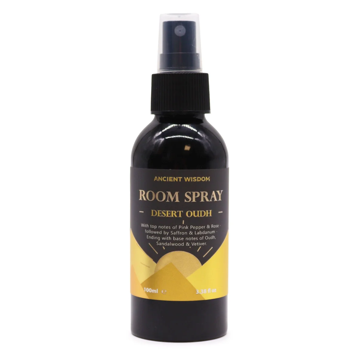 Oudh room spray bottle labeled Desert Oudh with 100ml capacity on a plain background