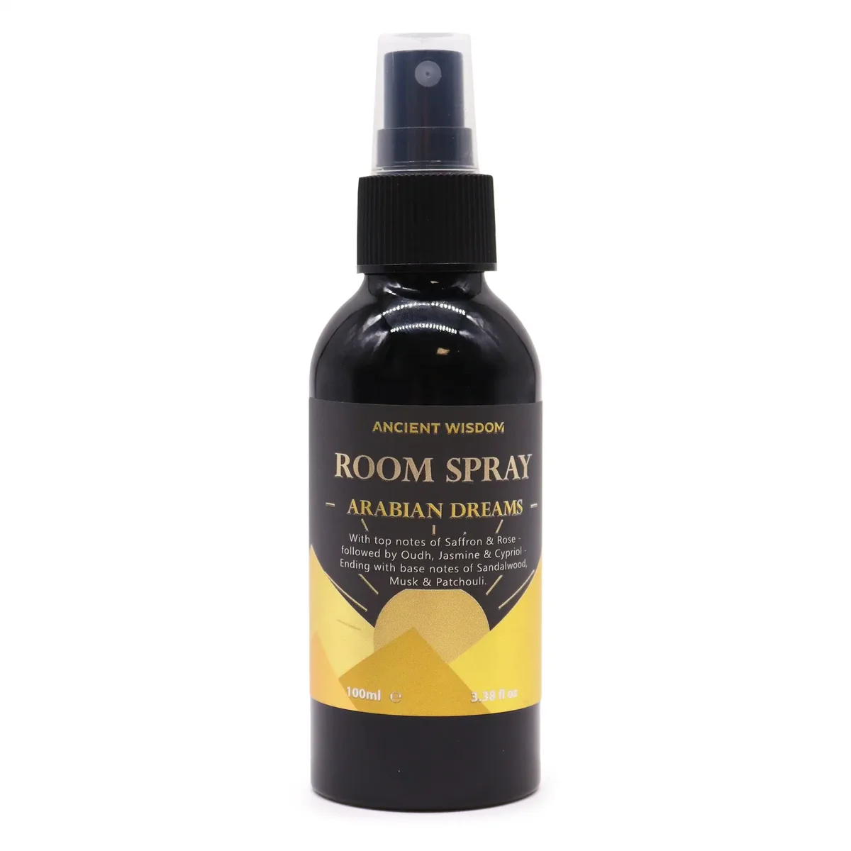 Oudh Room Spray bottle 100ml with Arabian Dreams fragrance packaging in elegant design