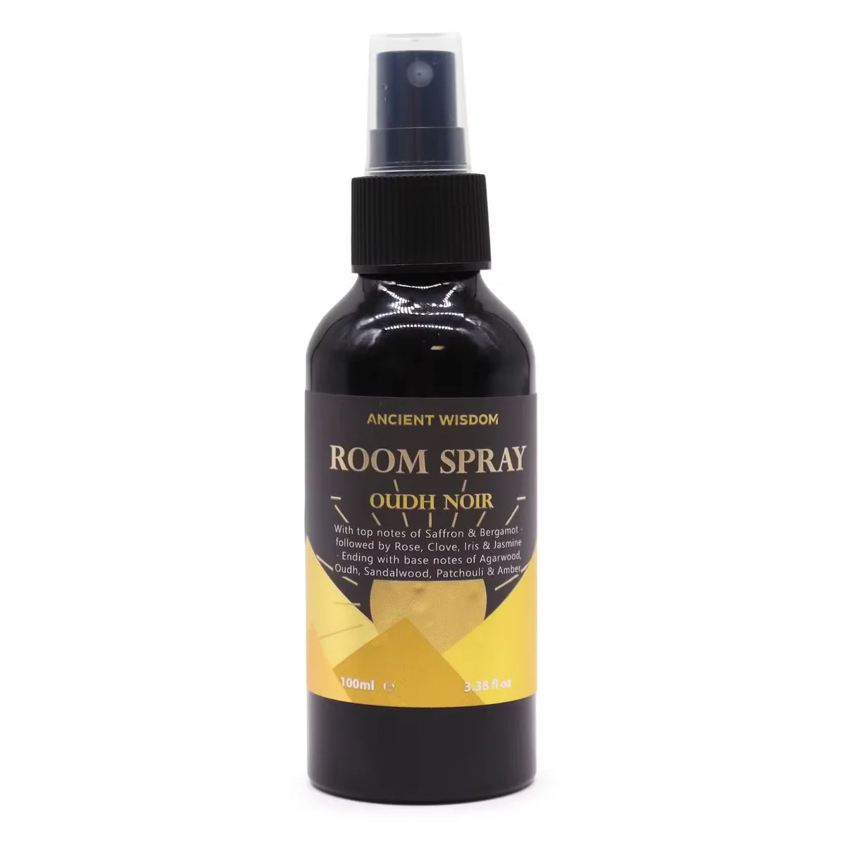 Oudh Noir 100ml home scent spray bottle with dark label on white background for room fragrance use