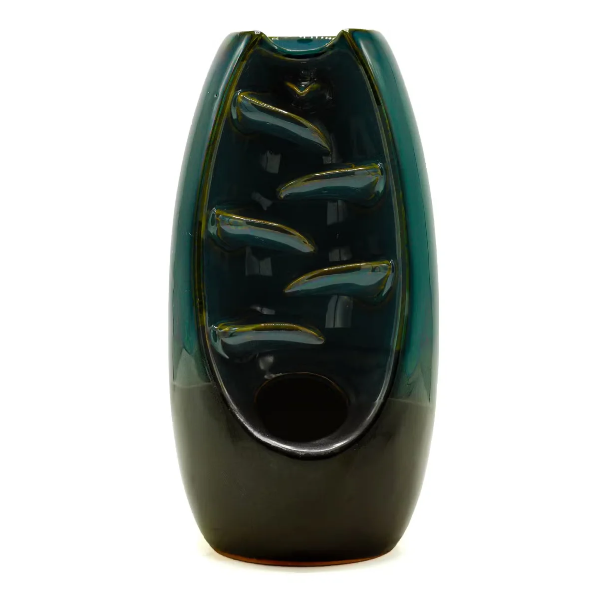 Serine Oval Cascade decorative incense burner showing smooth oval shape with cascading smoke effect on a white background