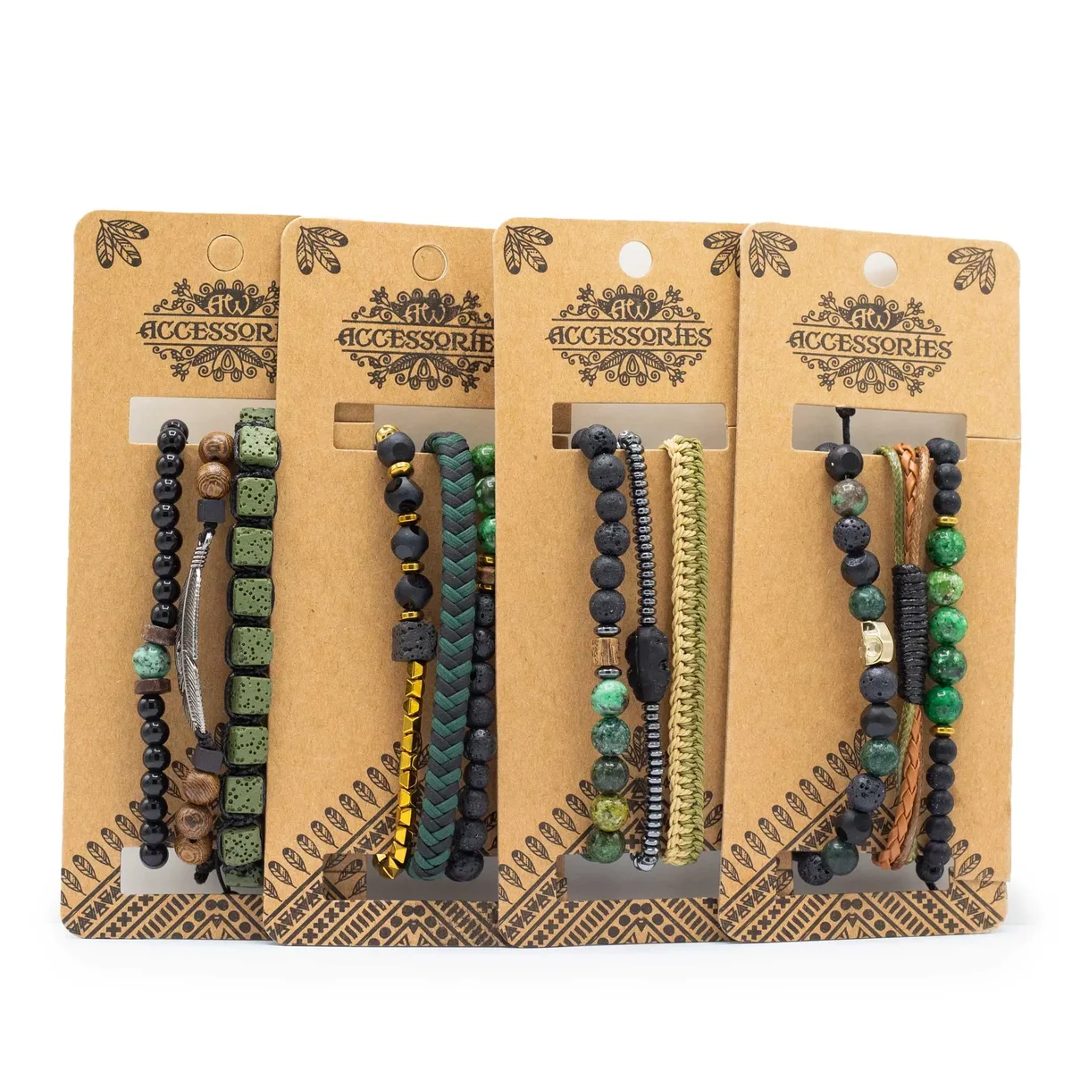 Set of mens bracelet sets in various outdoor green shades, designed for premium style and comfort