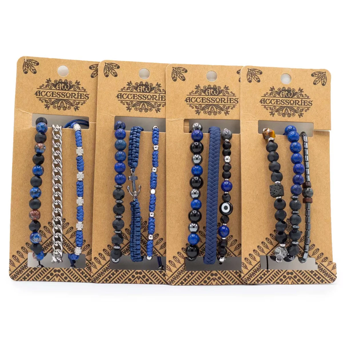 Men's premium blue bracelet sets displayed on a light background.