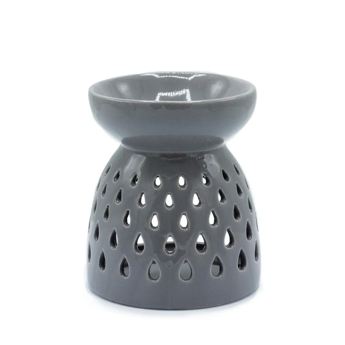 Grey classic teardrops cutout oil burner, sleek and stylish pourer, ideal for modern décor.