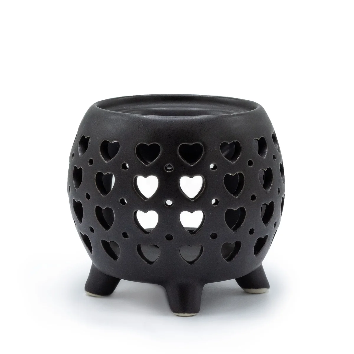 Matt black squat pot oil burner with multi hearts design