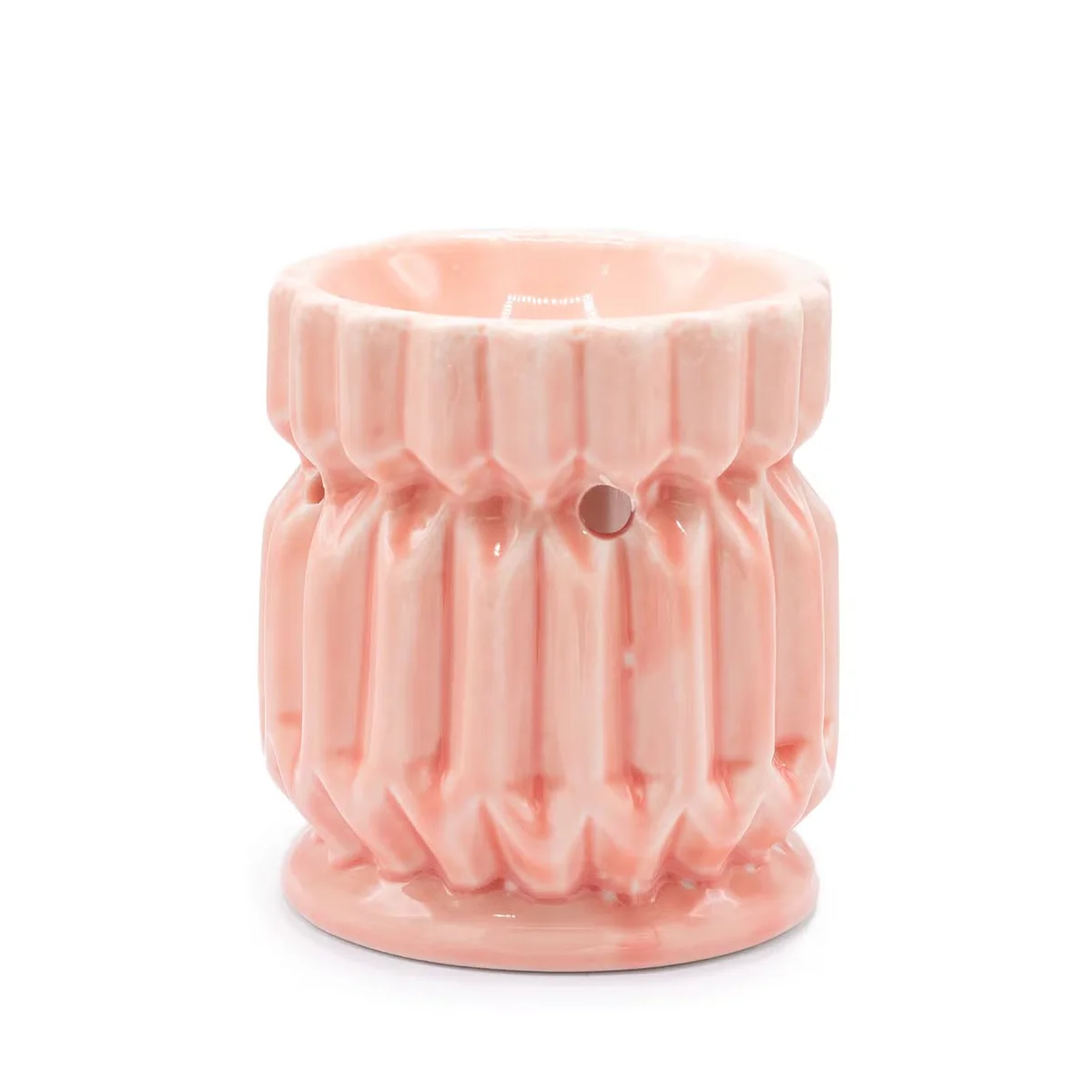 Pink geometric decorative oil burner with clean lines, ideal for home fragrance and decor accents