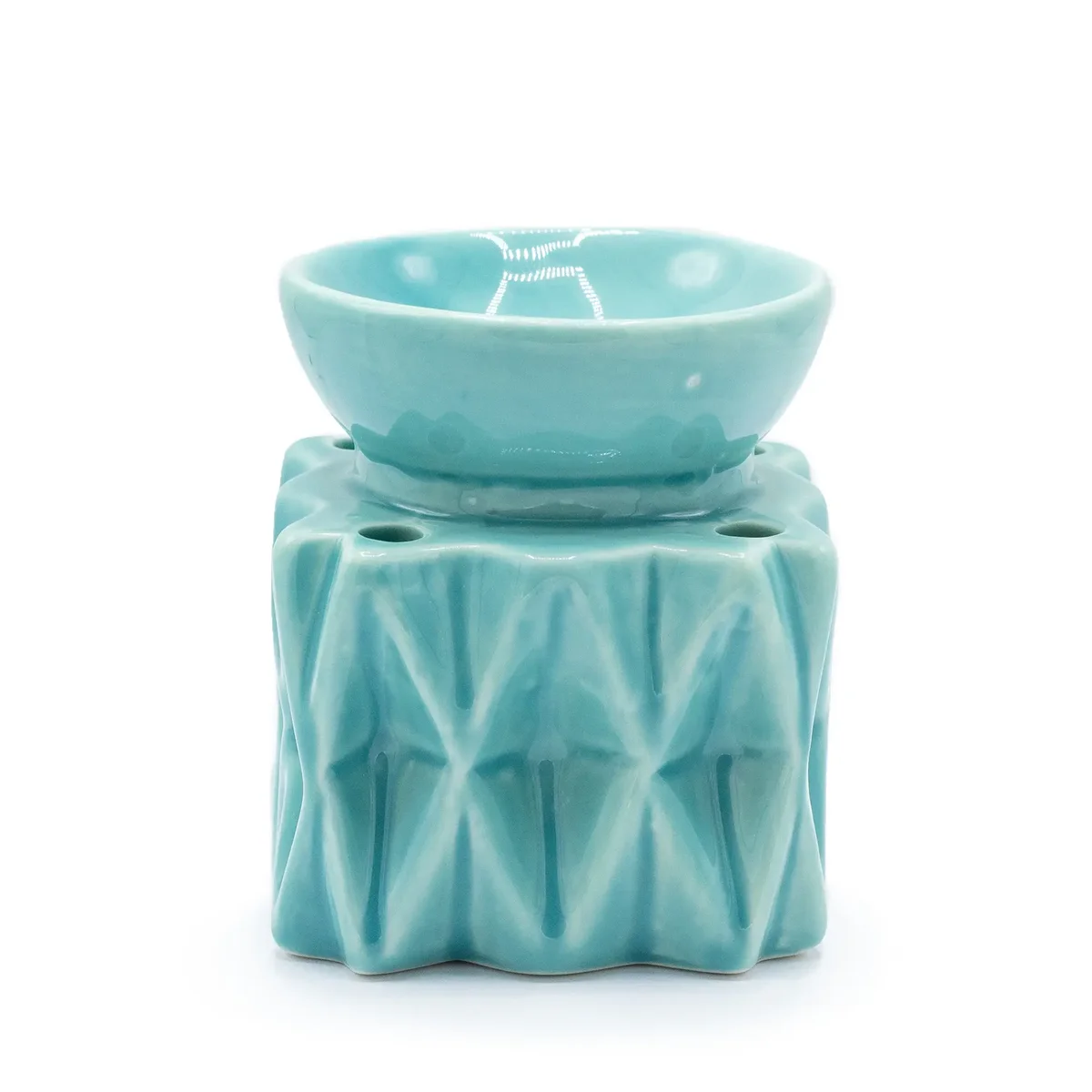 Blue geometric oil burner with angular design for home fragrance and essential oils use