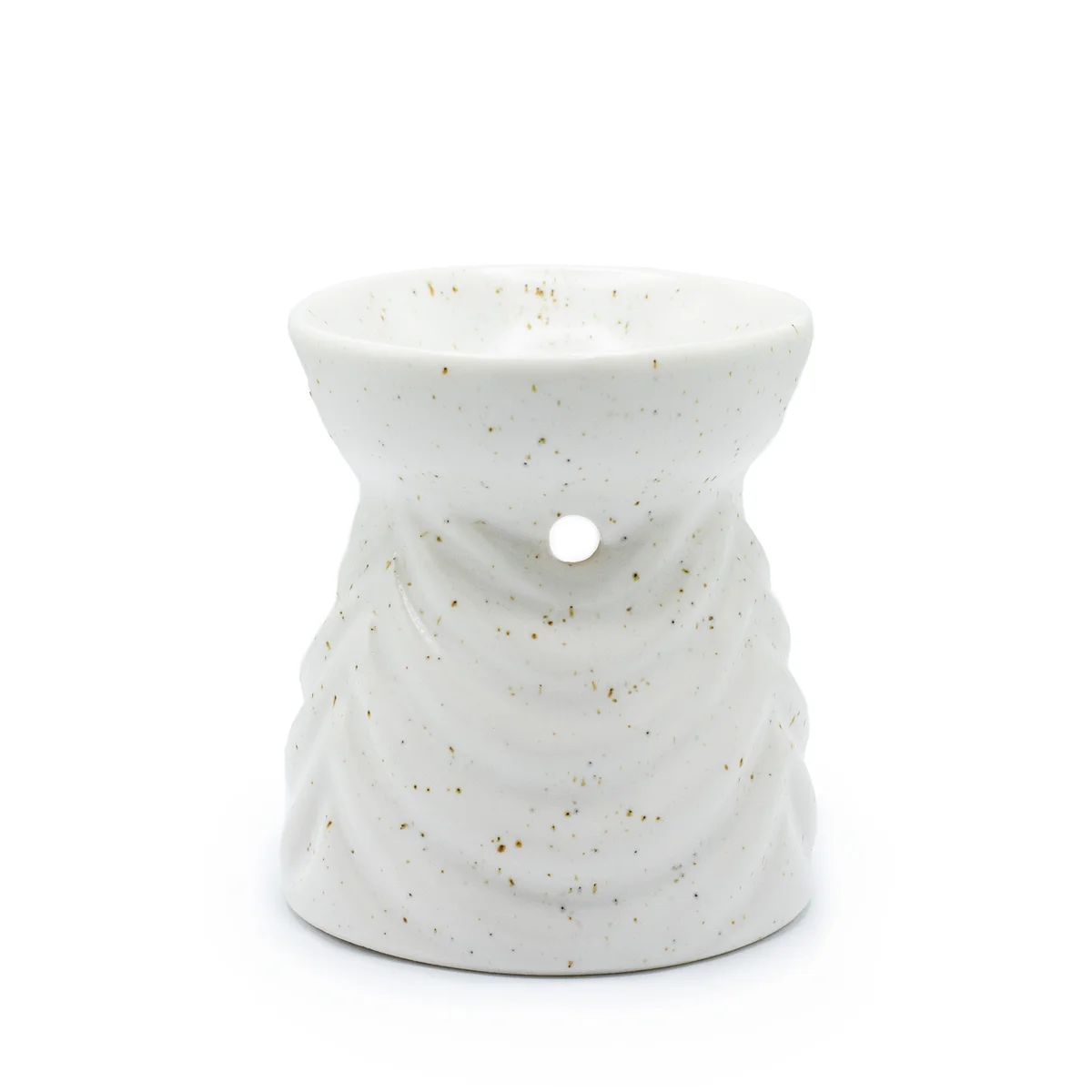 Ivory geometric ceramic oil burner with angular design, shown on white background for home fragrance use