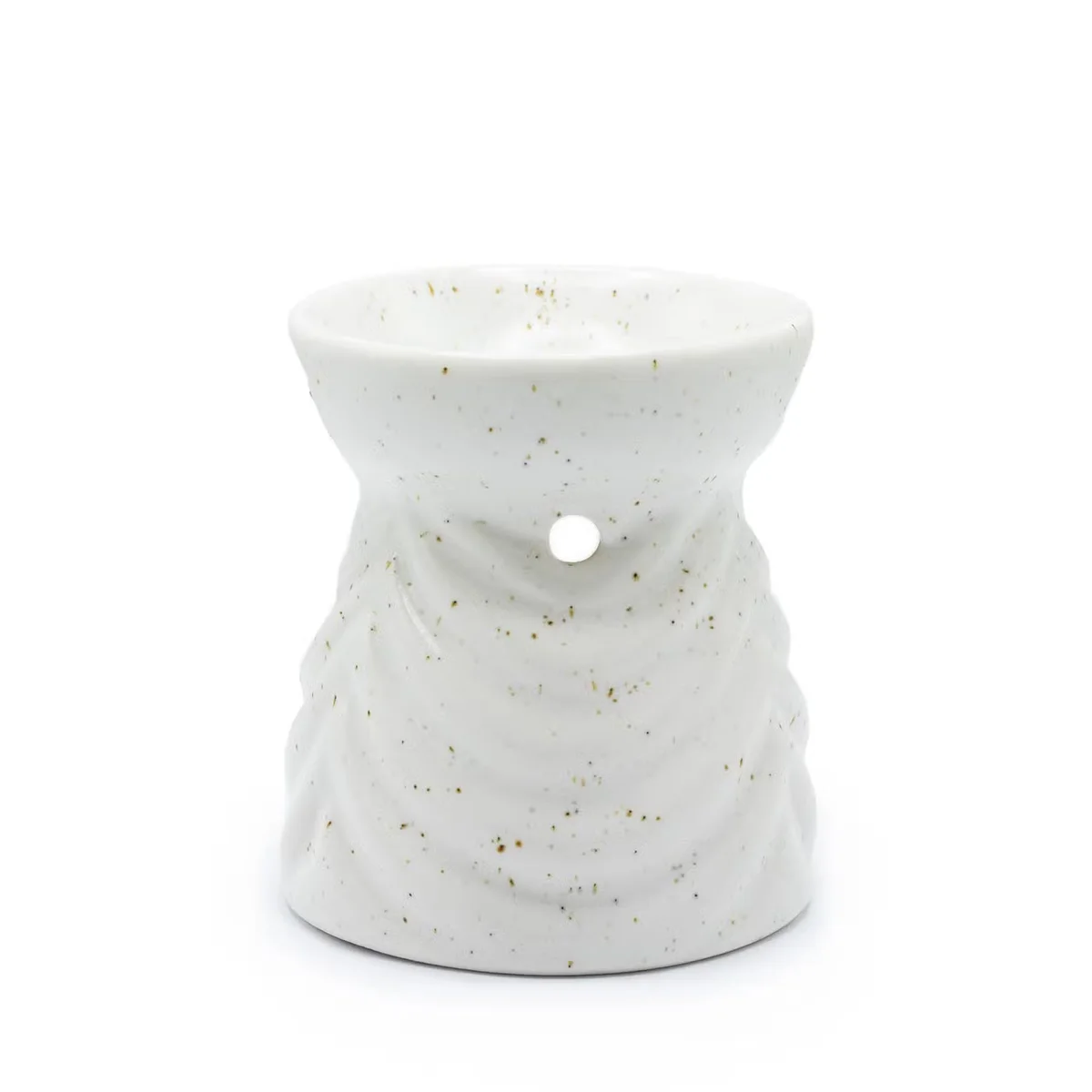Ivory geometric decorative oil burner with clean lines and modern design on a white background