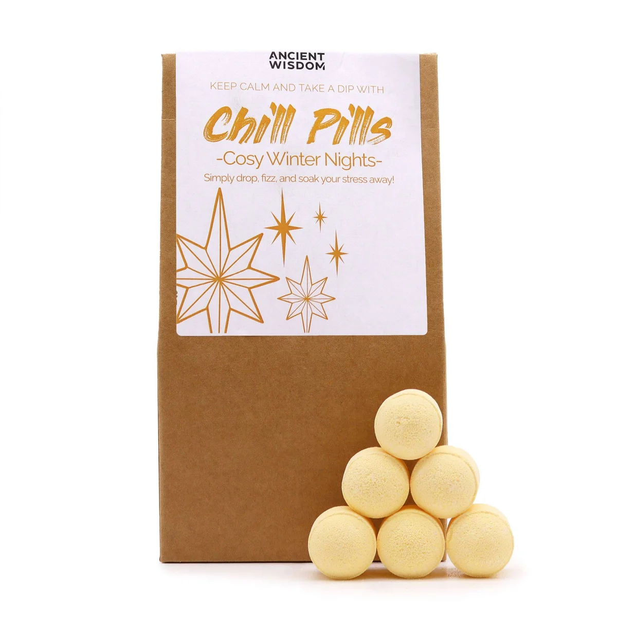 Chill Pills Gift Pack 350g with cosy winter nights theme, featuring assorted sweets in festive packaging