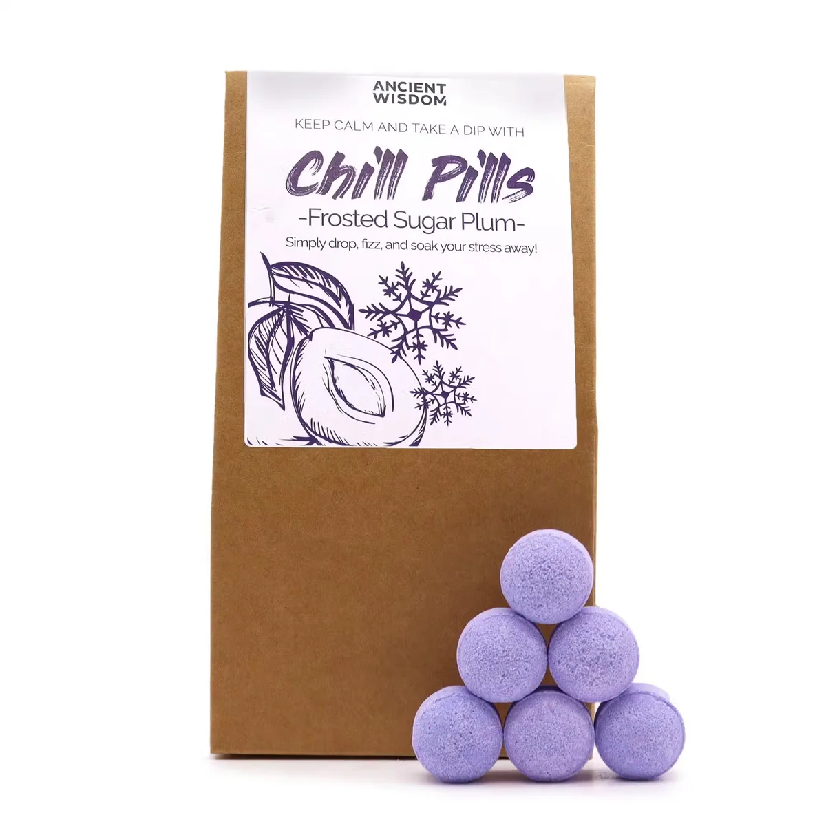 Chill Pills Frosted Sugar Plum sweet gift pack 350g with colourful candy pieces in clear packaging