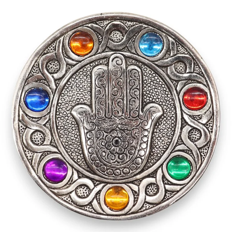Seven chakra incense holder in a Hamsa style, featuring a design with seven elements