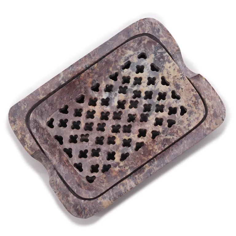 Soapstone bathroom drainer dish with classic square shape, 11x8 cm, porcelain white surface and shallow basin for soap.
