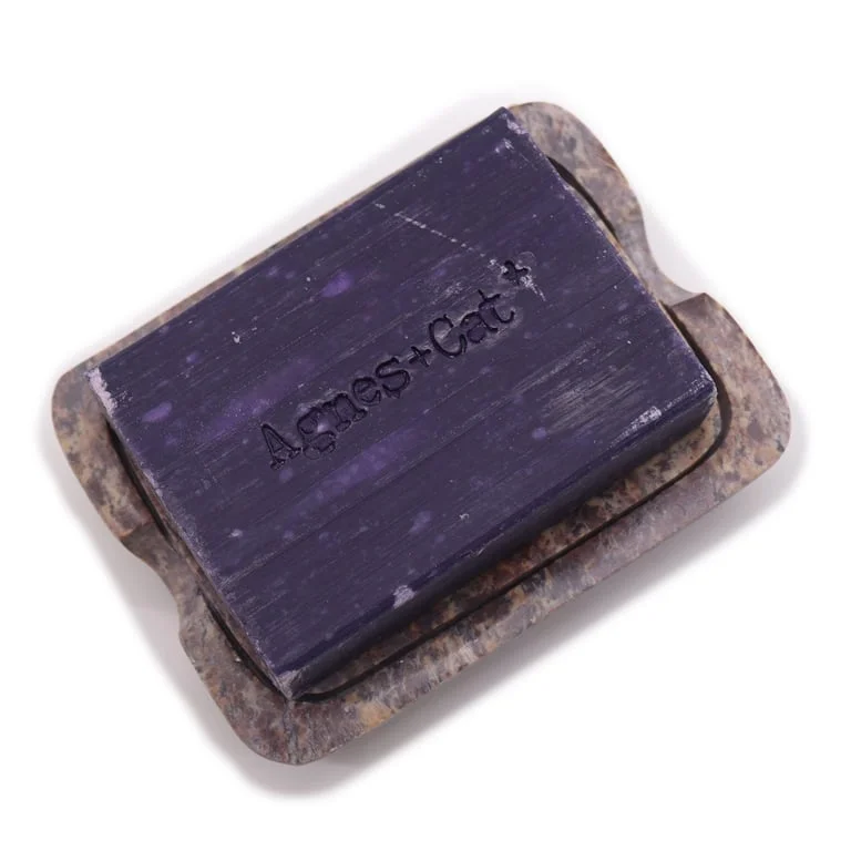 Soapstone square soap dish and drainer 11x8cm in a classic design.