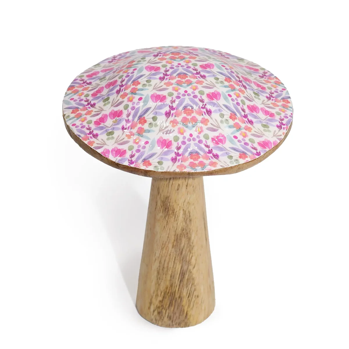 Medium wooden mushroom with pretty floral design, a charming floral wooden decoration for home decor