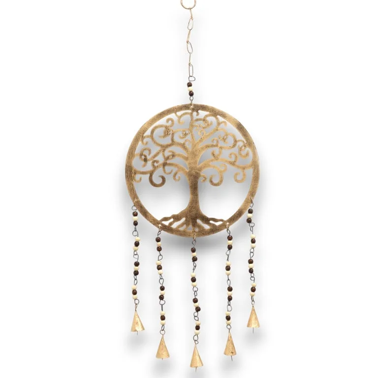 Large Tree of Life wind chimes with multiple hanging metal bells and decorative elements from Indian Chimes collection