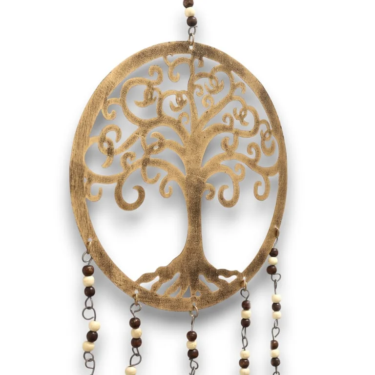 Large bell chimes featuring a Tree of Life design with hanging bells in an Indian style decoration