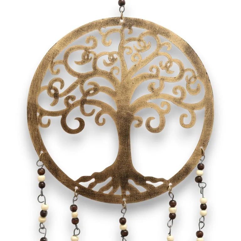 Large Tree of Life bell chimes in Indian style wind chimes design with metal bells hanging from a circular frame