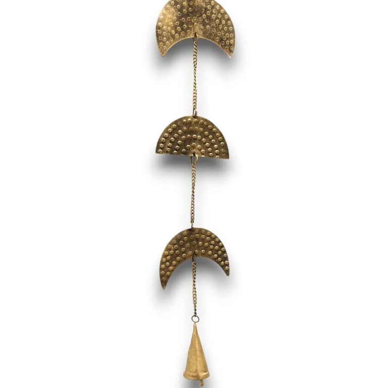 Indian chimes wind chime featuring brass moon phases drop with a small bell, measuring 25cm long