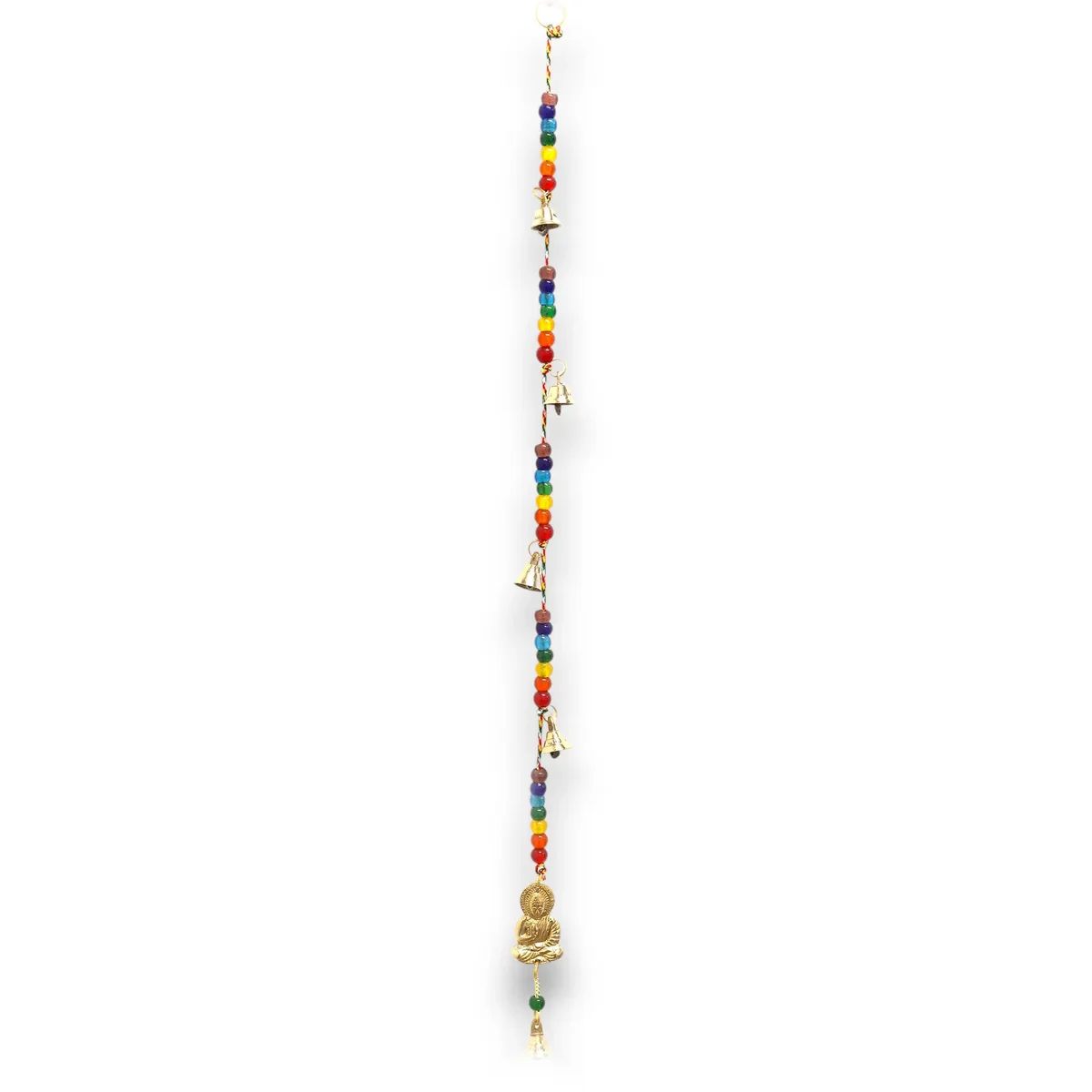 Brass Buddha statue with chakra bead bells hanging on a 53cm string chime from Indian Chimes collection