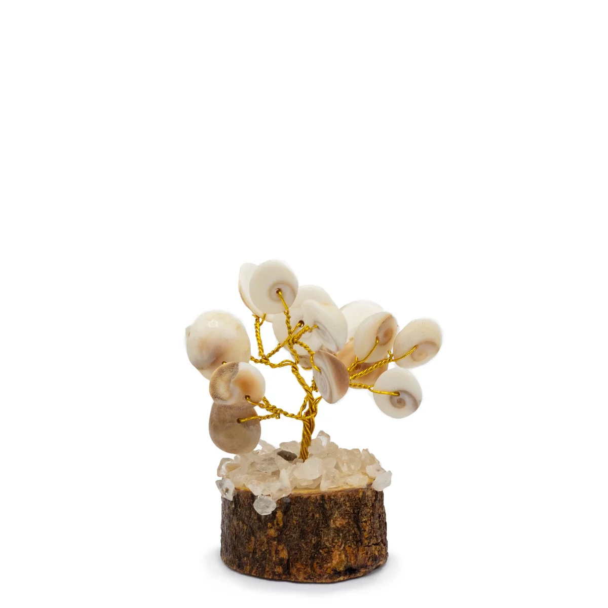 Small Gomati Chakra stone tree with 15 circular stones arranged around a Rudraksha center on a stand