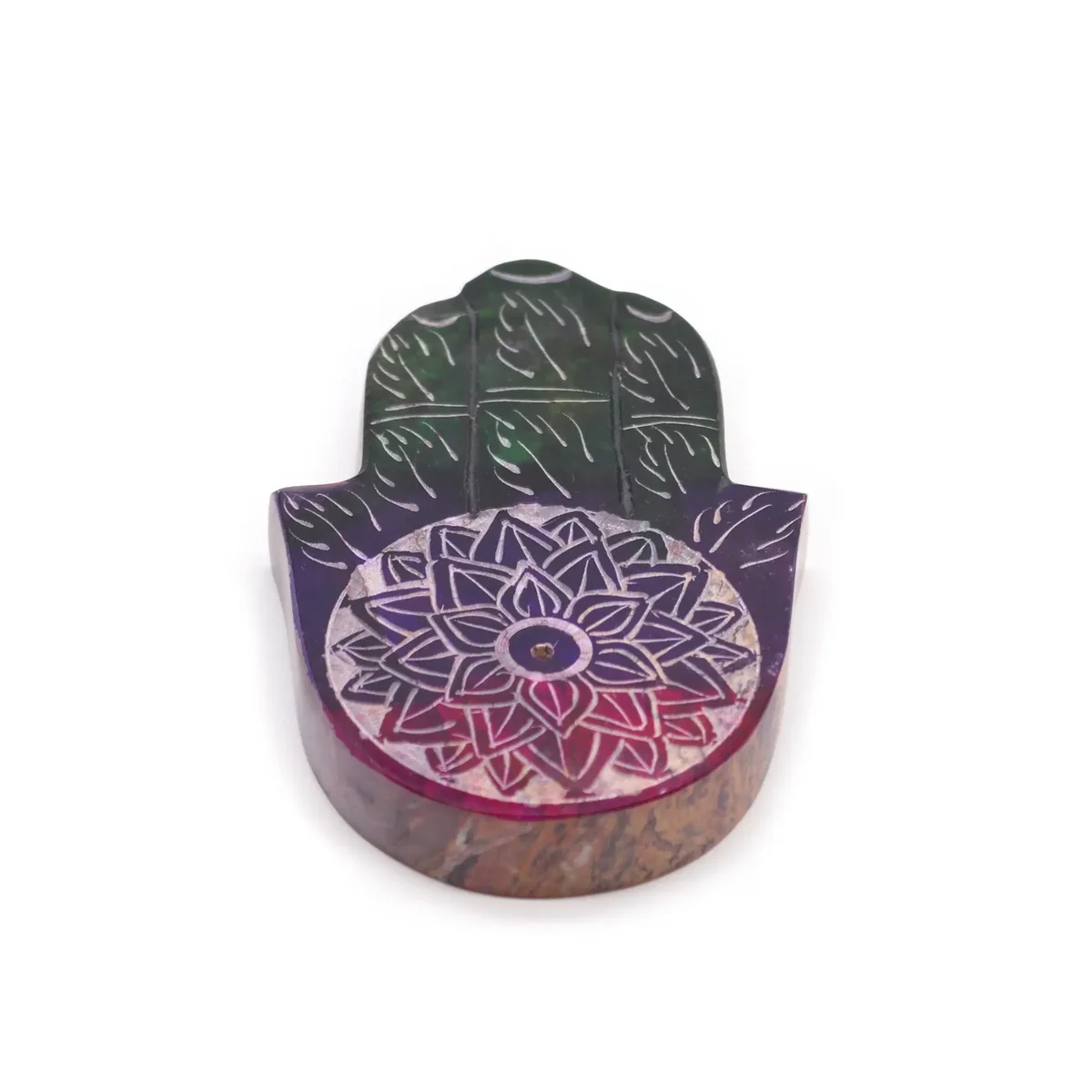 Soapstone hamsa incense holder shaped like a lotus flower with detailed carving and smooth finish