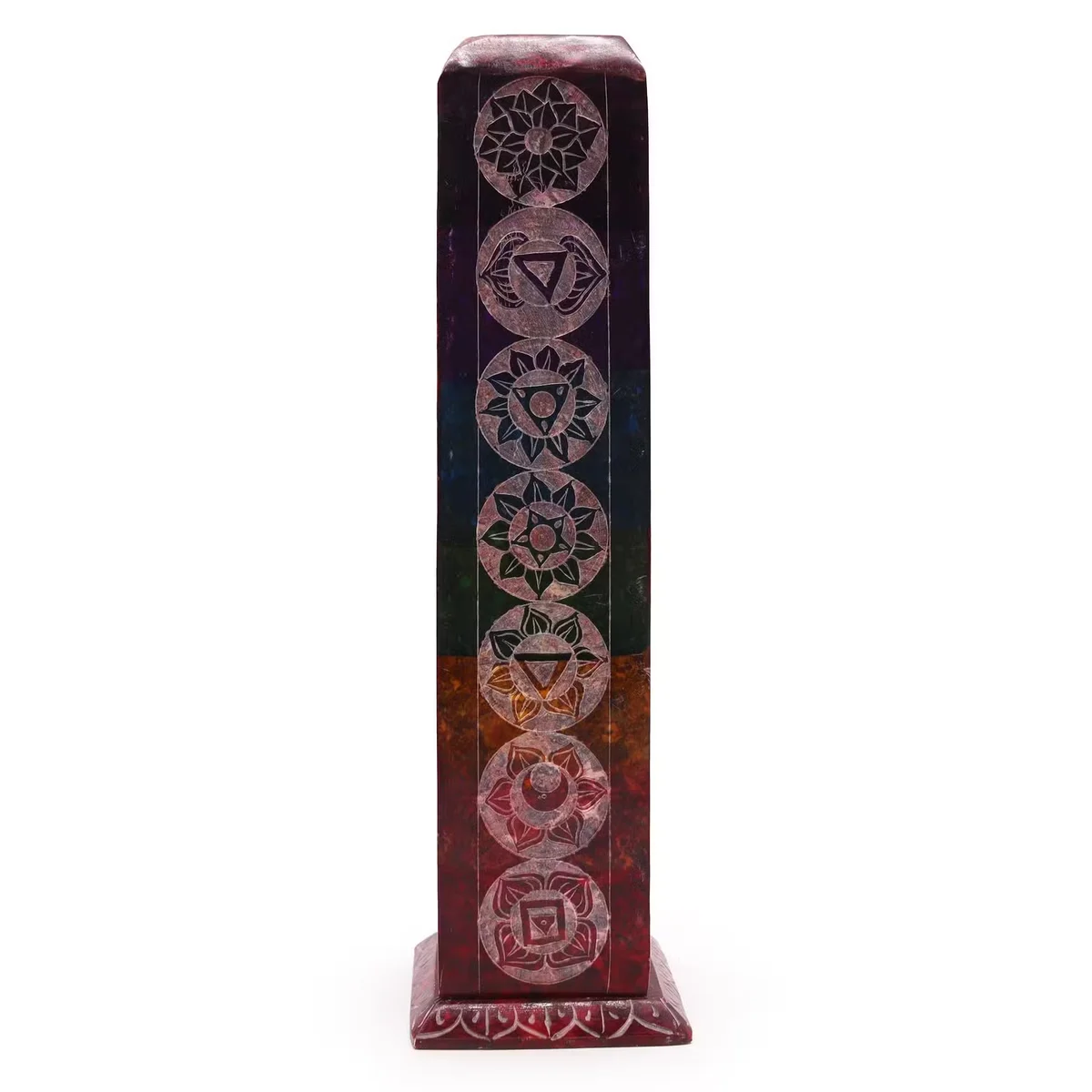 Soapstone incense burner – square tower holder with seven chakra sections