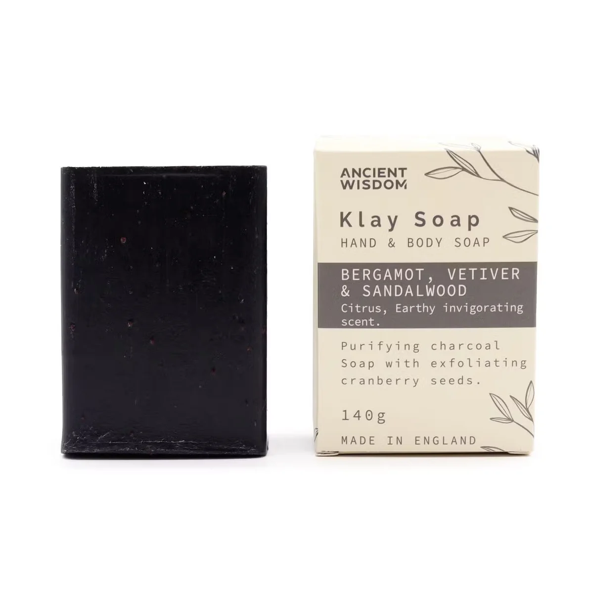 Bar of Klay aromatic soap UK with bergamot and sandalwood scent on a white background