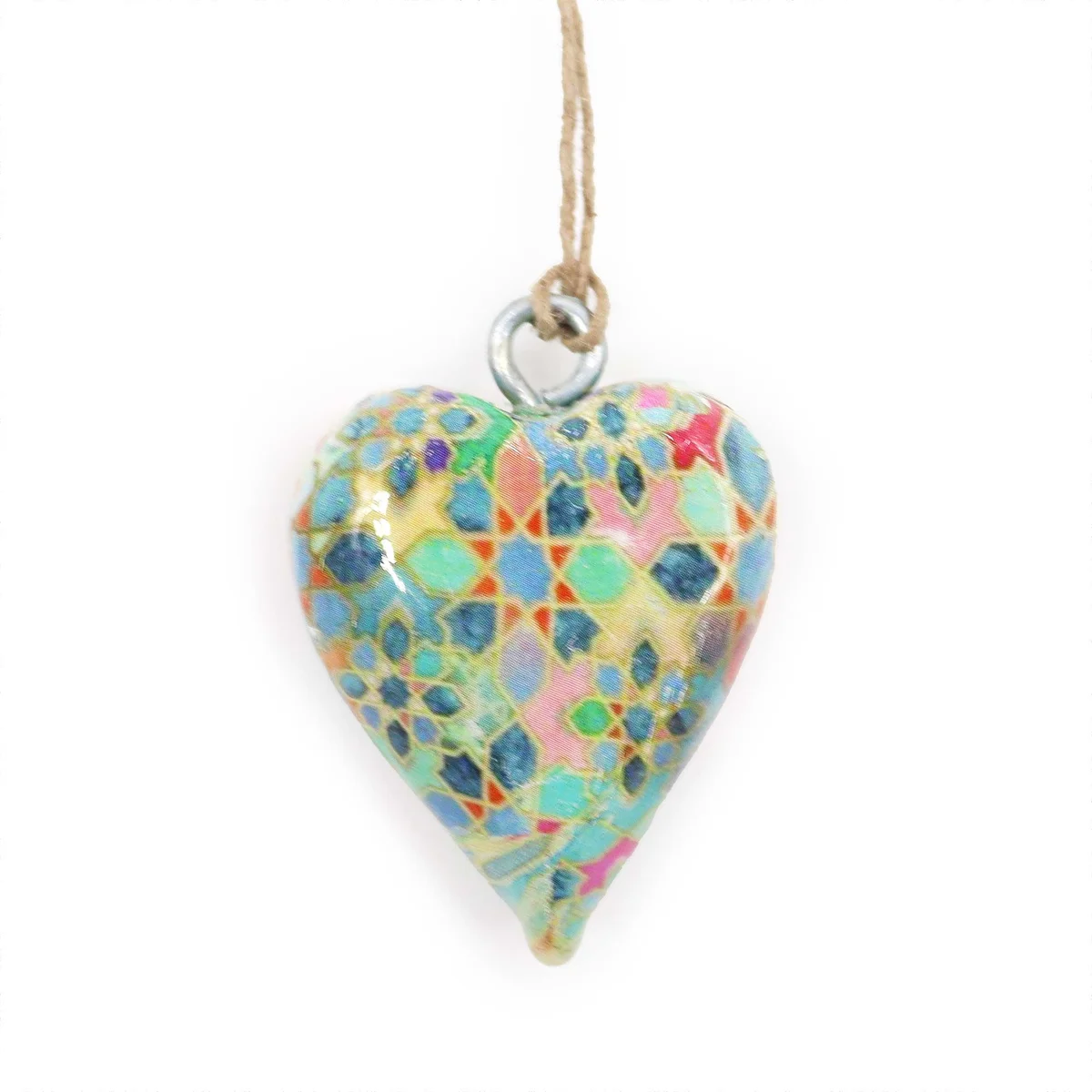 Wooden decorative heart with Mediterranean tile pattern