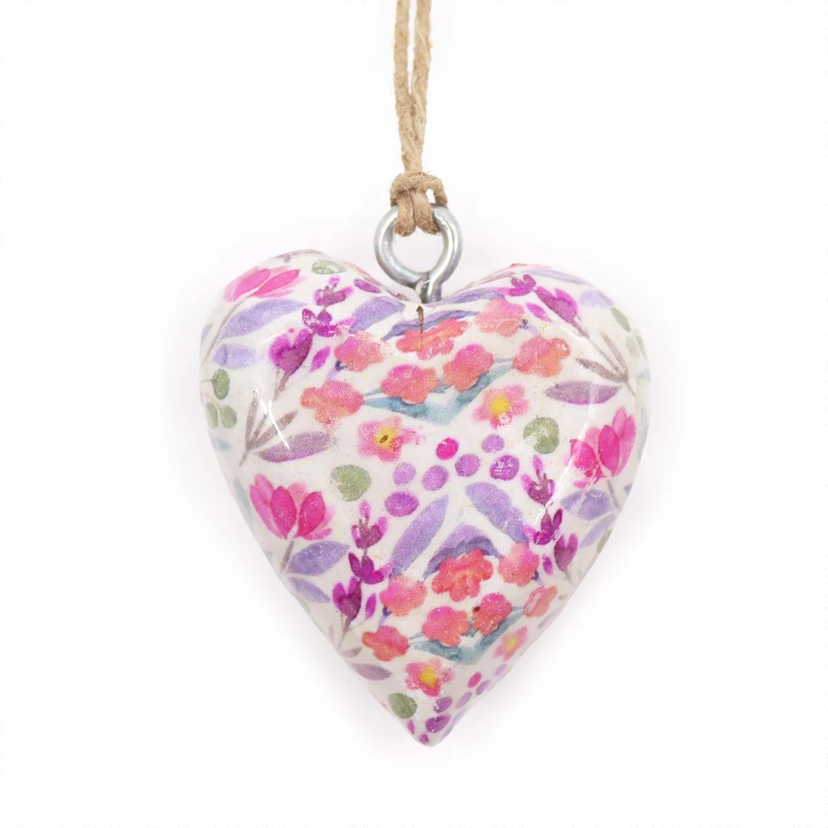 Large wooden heart decor with pretty floral design on a wooden background for home decoration