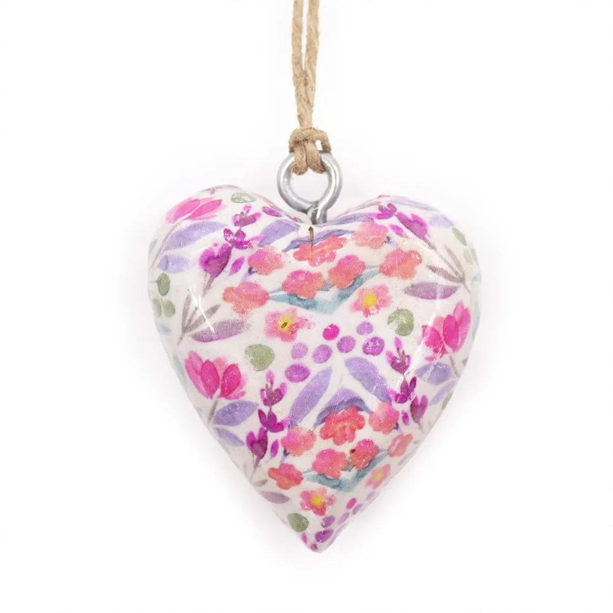 Large decorative wood heart with pretty floral design for home decor displayed against a white background