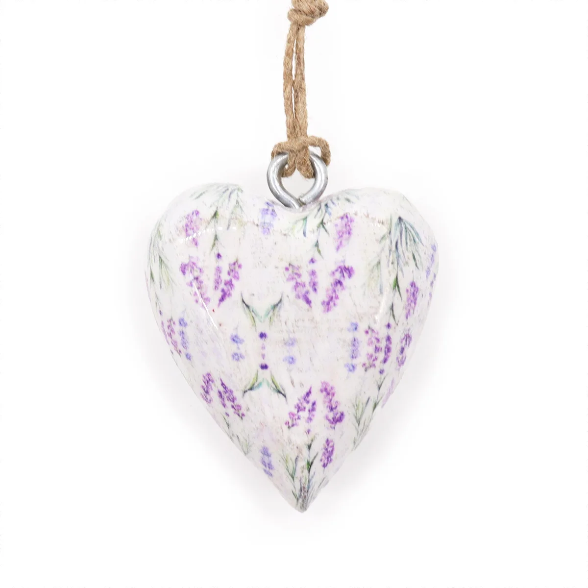 Large decorative wooden heart painted lavender with rustic finish for home decor hanging or display