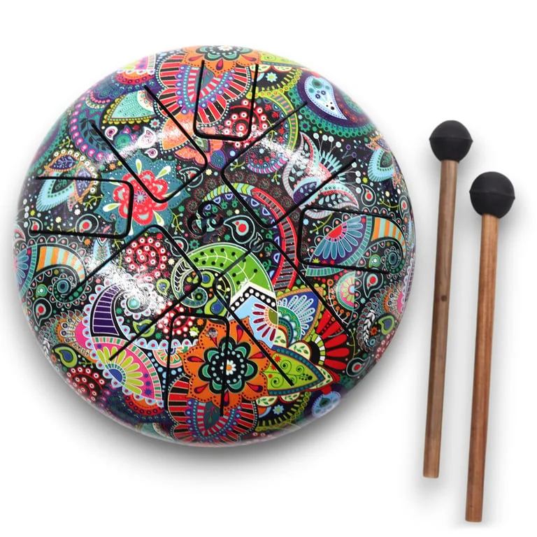 Hapi drum ornament: colourful 18 cm multi‑colour OM drum decorated with festive motifs