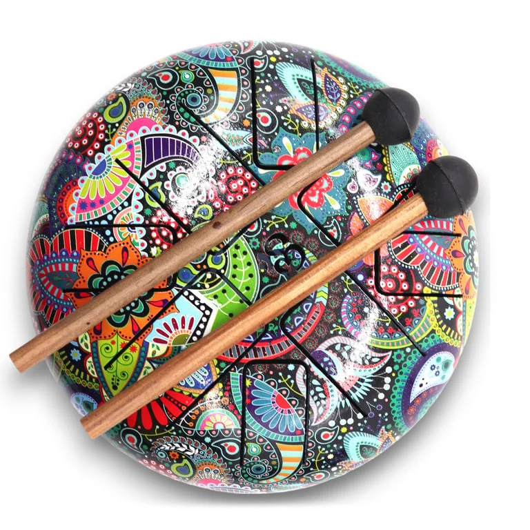18cm decorative drum from Hapi Drum, Muti Coloured OM, multi‑color pattern