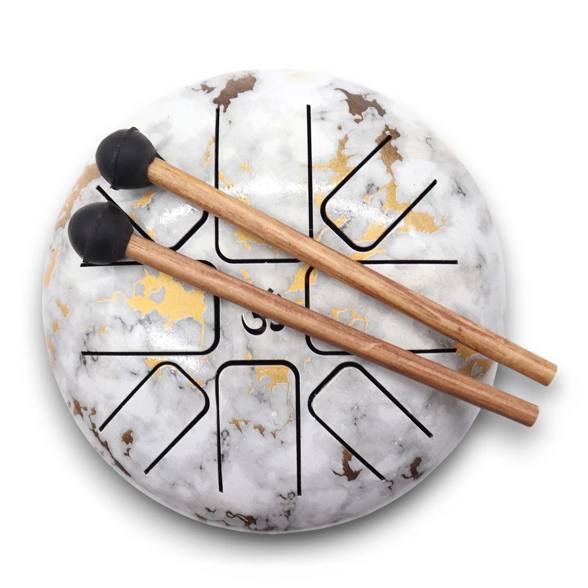 Med Hapi drum ornament with marble finish, measuring 17x13cm, shown against a white background