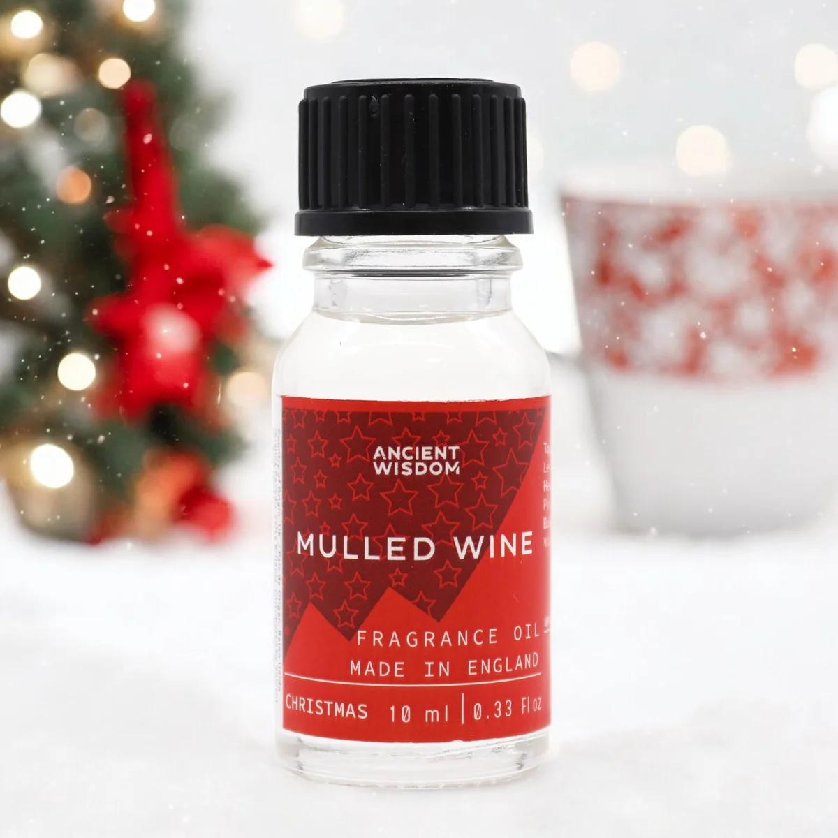 Small 10ml bottle of Mulled Wine Fragrance Oil with label, representing mulled wine scent for home use
