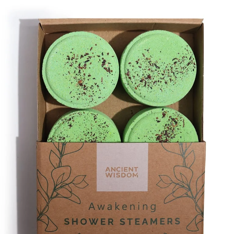 Zen shower steamers therapy wellness gift set Awakening with colorful round bath tablets in packaging
