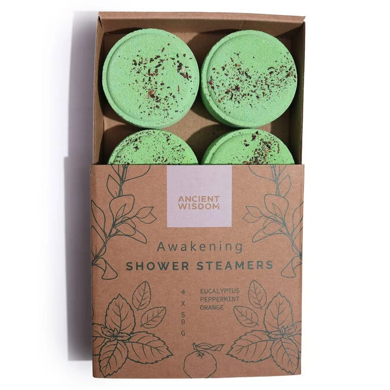 Zen Shower Steamers Therapy Wellness Gift Set Awakening with colorful round shower steamers gift on white background