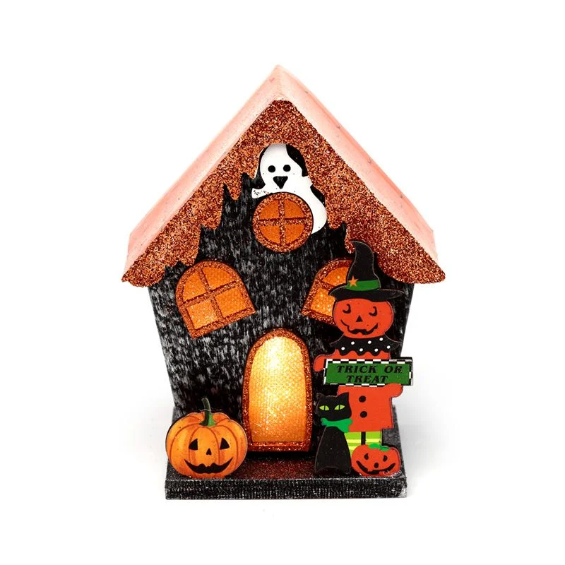 LED Halloween ornament shaped like a pumpkin house with glowing lights for Halloween decoration