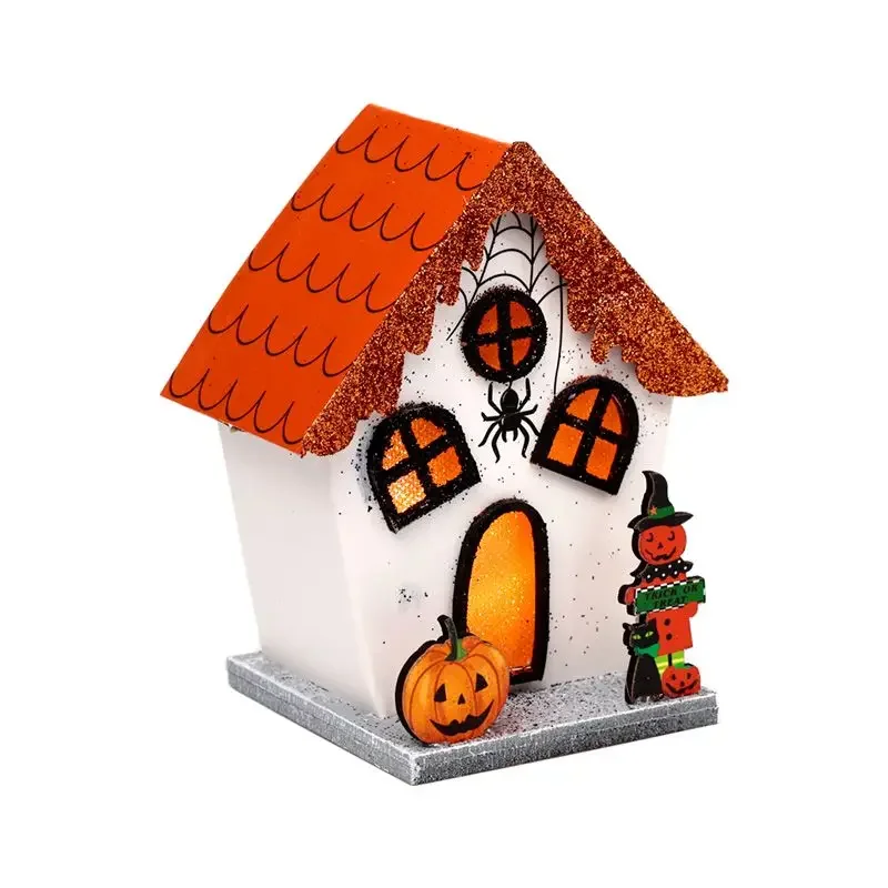 Spooky pumpkin house Halloween decoration shaped like a pumpkin with spider and LED lights glowing inside