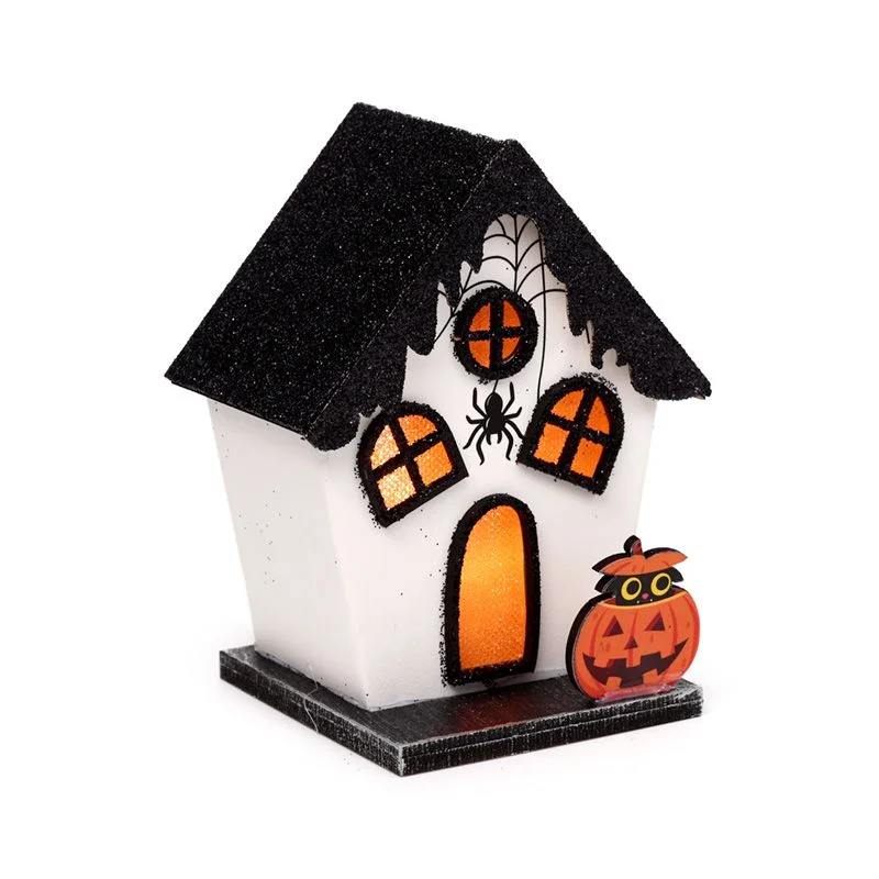 Spooky spider house with glowing lights, a festive LED Halloween ornament for seasonal decoration
