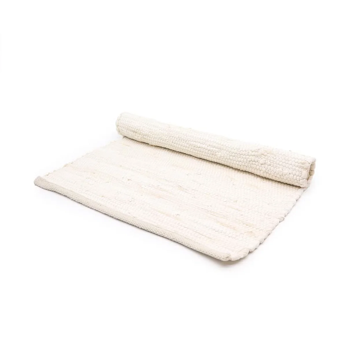 Small cream handmade cotton rug with intricate Indian handloom patterns, perfect for adding warmth to any room